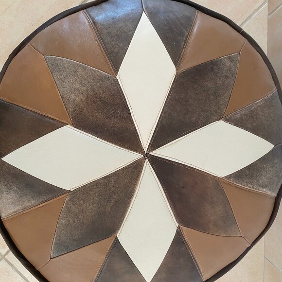 Round Leather Pouf Ottoman - Picture 3 of 7